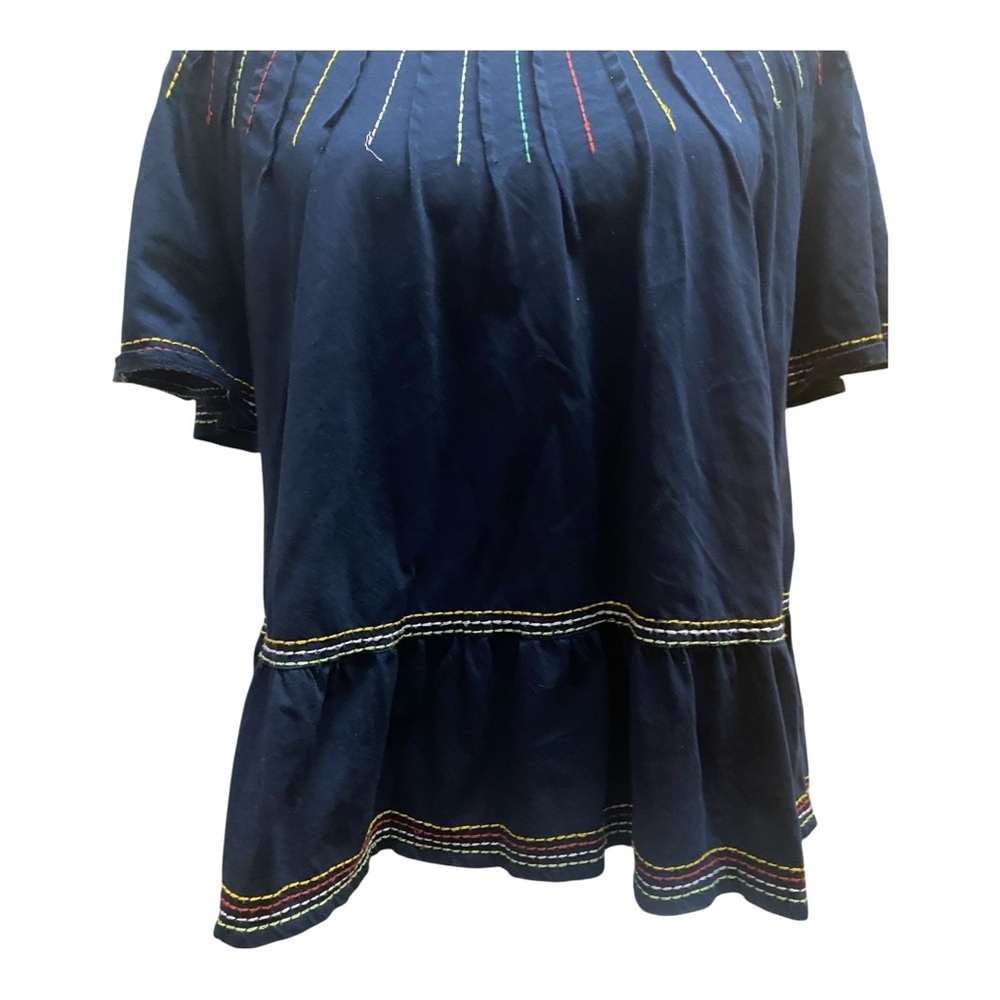 Anthropologie Maeve Chamonix Boho Swing Top Embroidered Navy Blue - Picture 3 of 9